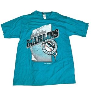FLORIDA MARLINS Vintage 1995 Single Stitch Dynasty Tshirt Size Large Teal